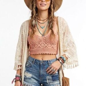 Taylor & Sage NWT Mauve Orange Crochet Cropped Back Button Bralette Top Size L